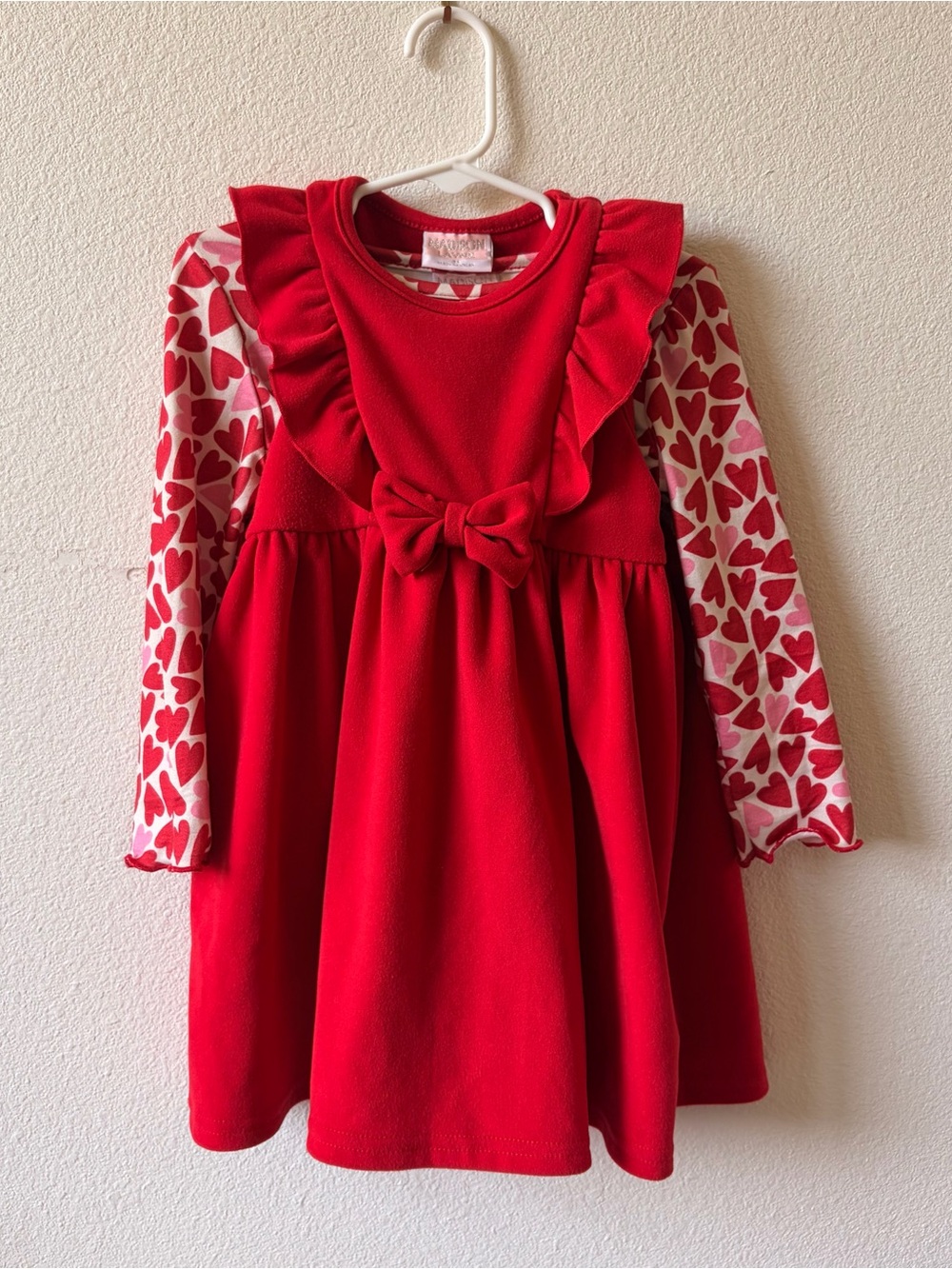 Madison Layne 3T Girls Red Heart-Print Layered Shirt& Dress with Bow